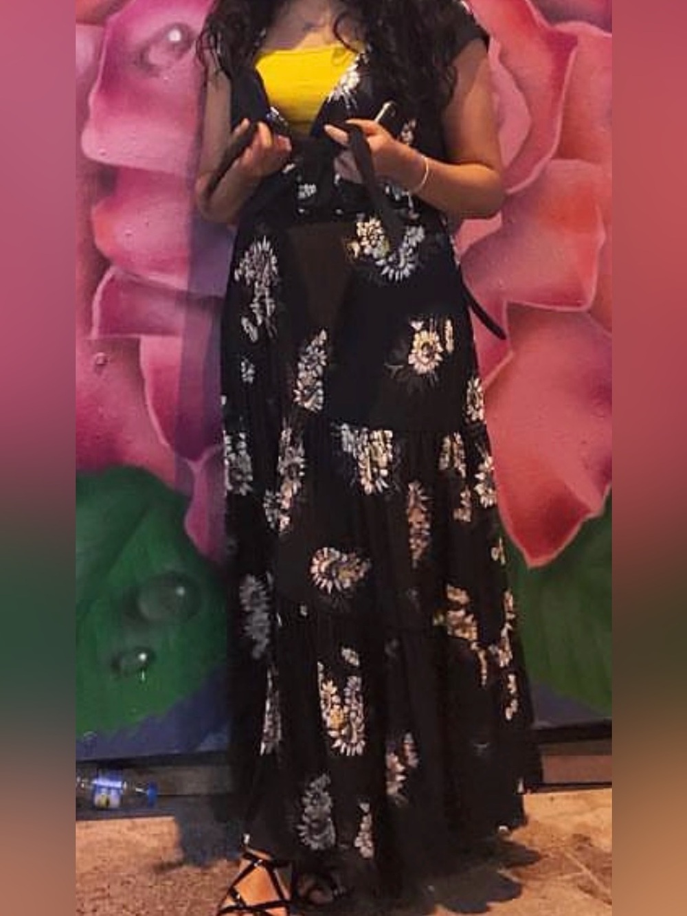 Free People Black Floral Tiered Maxi Dress